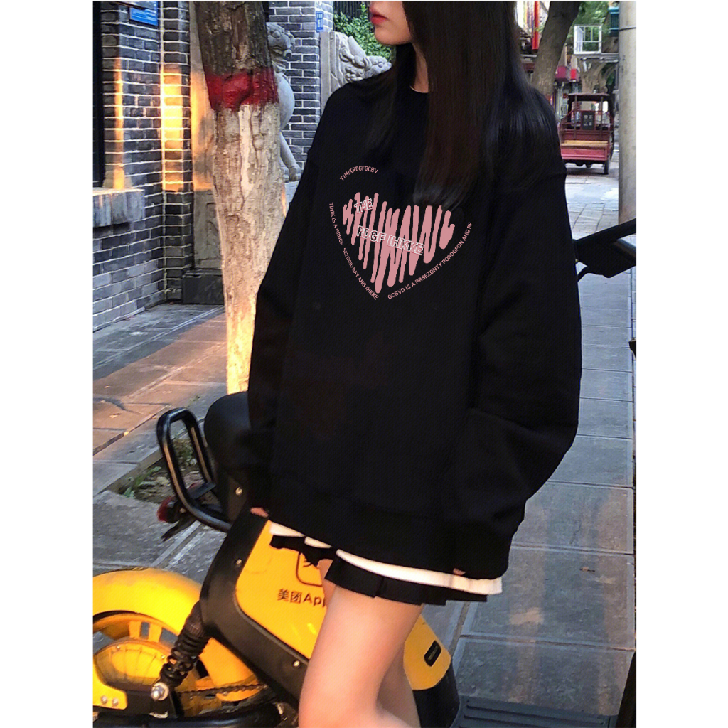 XiaoZhaiNv Korean Style Pink Heart Pattern Lengan Panjang Baju Sweater Wanita A0621