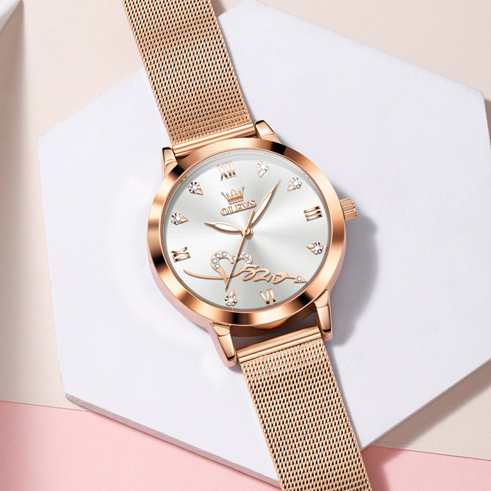 OLEVS Jam Tangan Wanita Original Anti Air Tahan Kecil Branded Elegan Analog Rose Gold Ultra-thin Women Watch