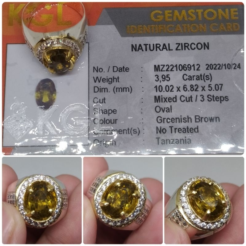 Natural Yellow Zircon Srilanka 3,9ct HQ memo KGL Ring Perak