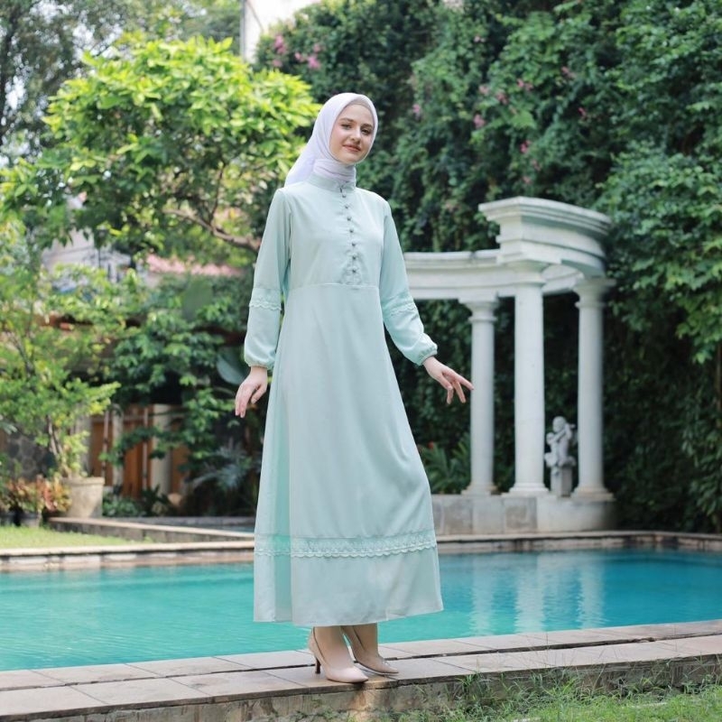Nofitobelli Bella Dress – Gamis Elegant Lace A-Line | Bahan Adem & Jatuh Tidak Menerawang | Brukat R