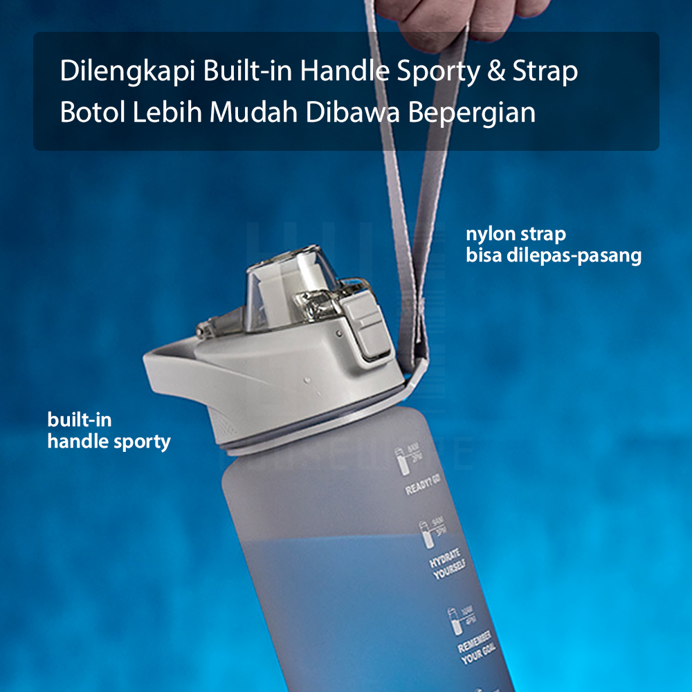 HUGO Botol Minum 1 Liter Tutup Flip Botol Air Motivasi 1000ml Premium Anti Bocor BPA FREE