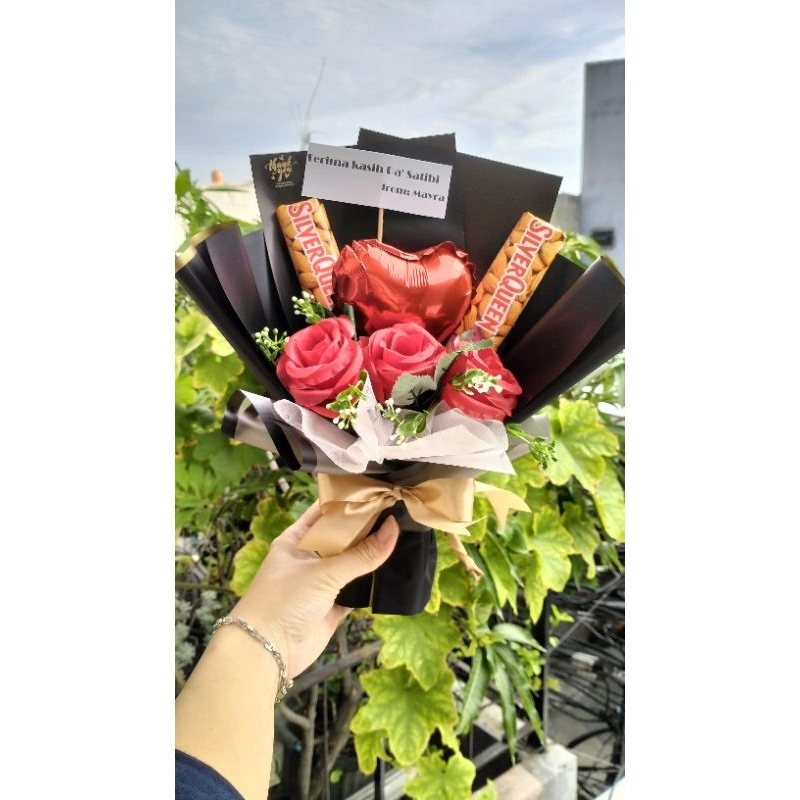 Buket Balon Love Mix Bunga| Buket Balon + Cokelat | Buket Kado Hadiah Valentine