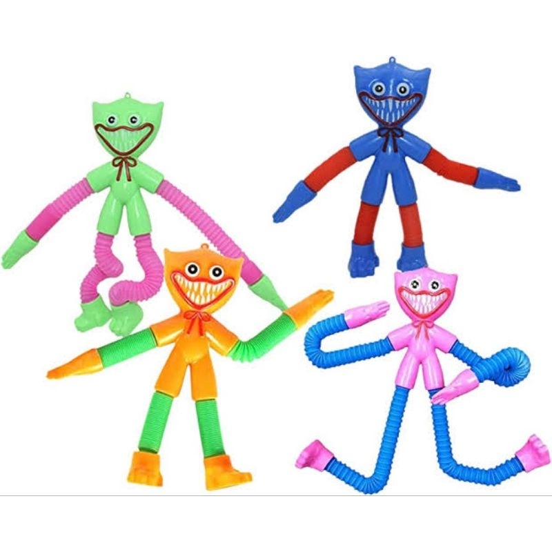 Mainan anak pop tube motif huggy wuggy LED besar dengan kaki dan tangan yang bisa bengkok