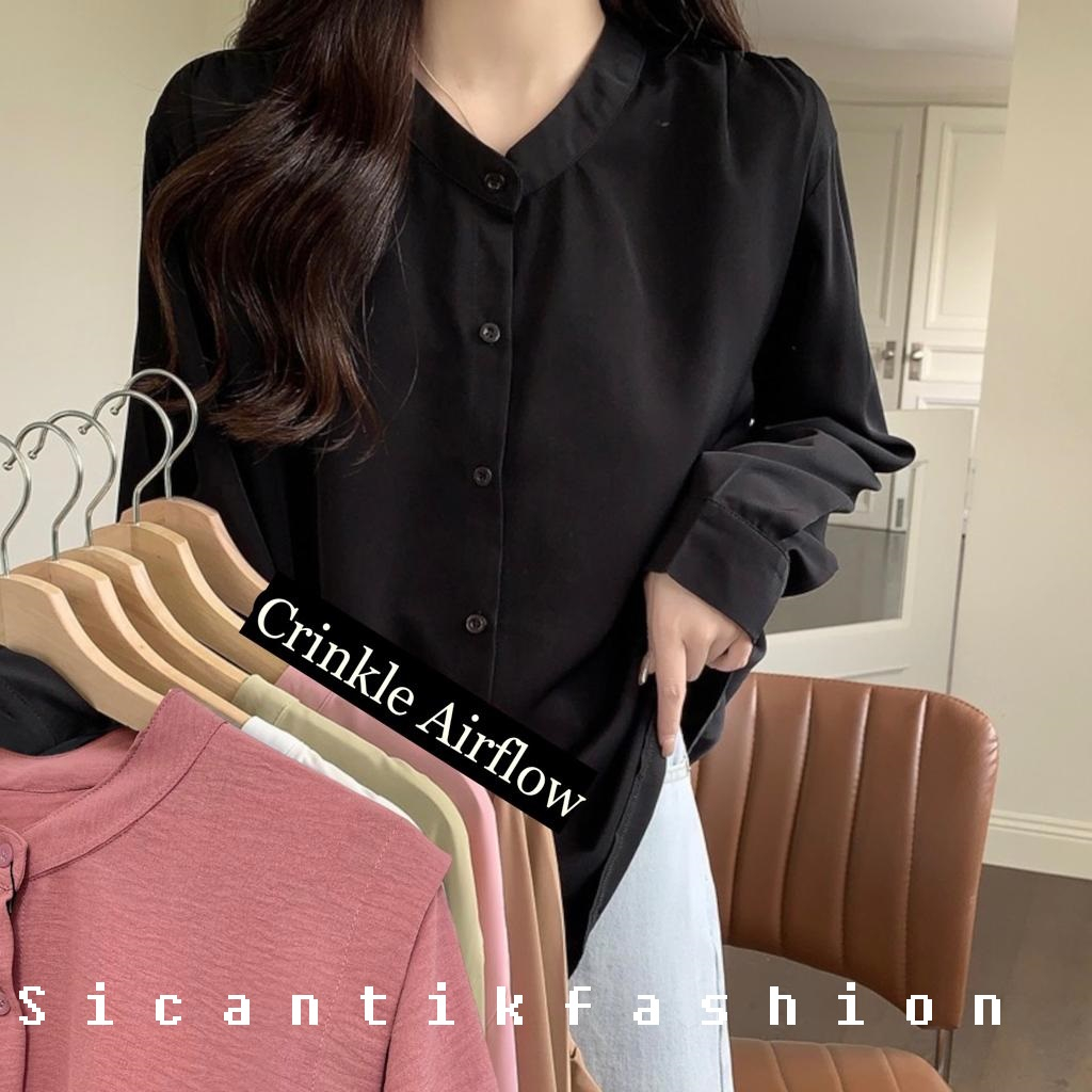 Blouse Kemeja Wanita Crinkle Airflow / Kemeja Cewek Korean