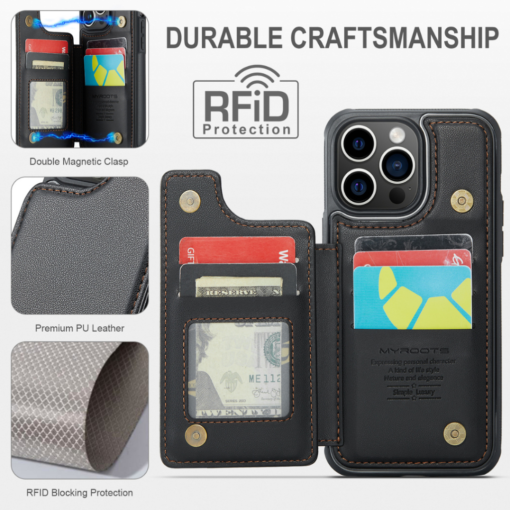 Leather Back Cover Card Slot Case RFID MR-C22 For Iphone 13 Pro Max 13 Pro 13 Holder Cover