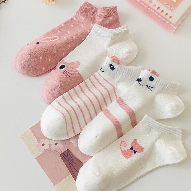 Pink Cute Kucing Kaos Kaki Pendek Wanita Korean Kualitas Impor