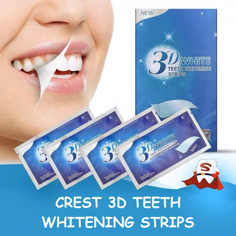 LUCKYMALL CREST 3D PEMUTIH 2 strip/pcs Strip Gel Gigi Whitening Teeth 1 atas 1 bawah 1 SACHET 2 Warna Putih Kebersihan Mulut Hyqiene White