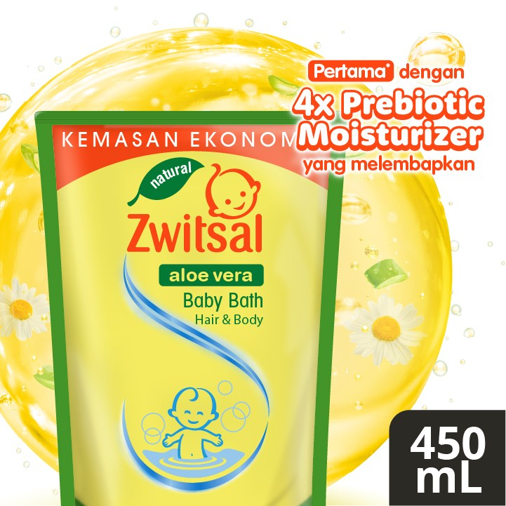 Zwitsal Baby Bath Hair And Body Natural Aloe Vera Refill 450 mL Pouch 450mL