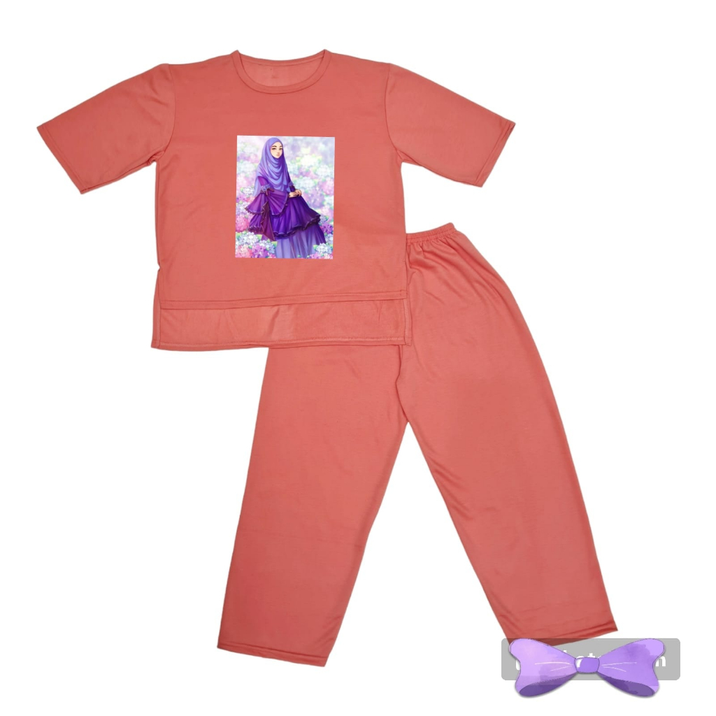 Setelan Anak Over Size / Tanggung Gambar Perempuan Hijab/Syar'i Umur 5-13 TAHUN