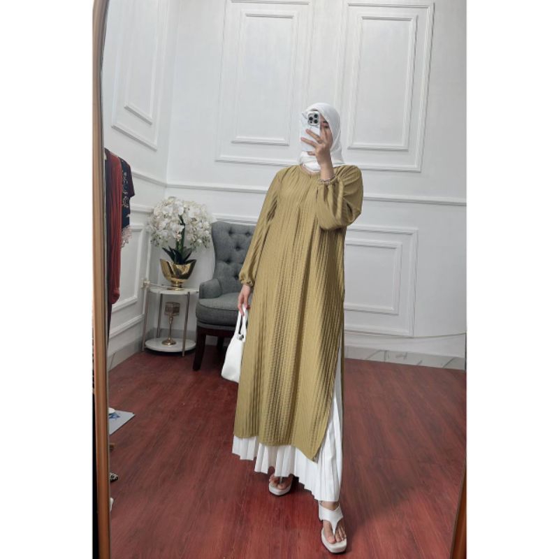 long tunik hornet knit premium lengan panjang karet