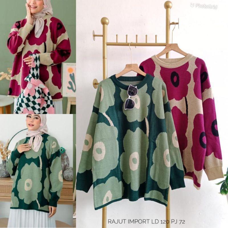 Hana Sweater Rajut Oversize Wanita Premium Motif Bunga