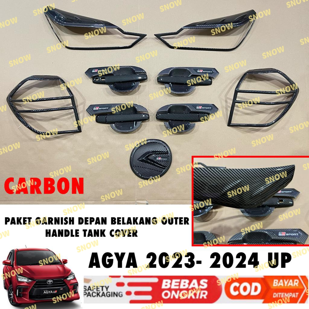 Paket Garnish Lampu Depan Belakang Outer Handle Tank Cover Agya 2023 2024 2025 UP  GR Sport Hitam Chrome Carbon