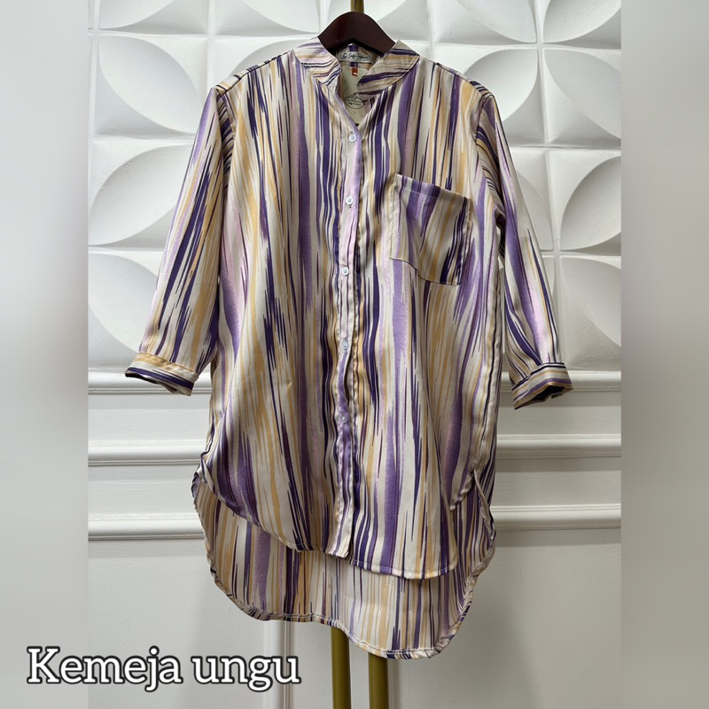 Coza Setelan Wanita Amora Set Kemeja Motif Salur Garis Lurik Abstrak Bahan Syakila Premium Size Standar Dan Jumbo XXXl 100kg Lengan panjang Setrip