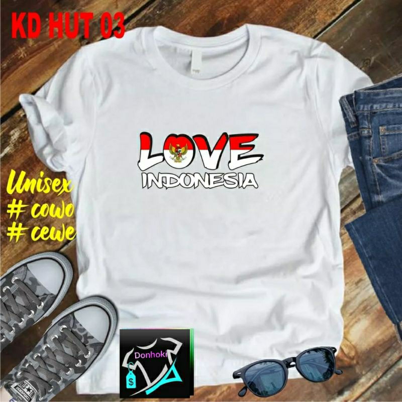 Kaos LOVE INDONESIA dtf HUT RI 78 Indonesia Merdeka 1945 kaos indonesia ke 78 17 agustus kaos priaagustusan 2023 17 AGUSTUS 1945 KEMERDEKAAN INDONESIA kaos wanita