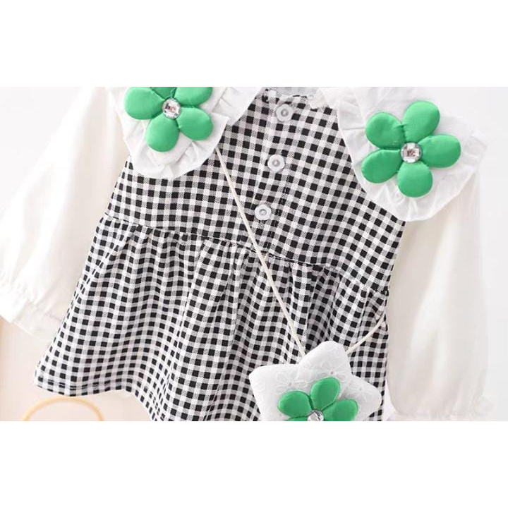 Setelan lengan panjang anak perempuan GREEN FLOWER usia 6 bulan - 5 tahun bahan katun import