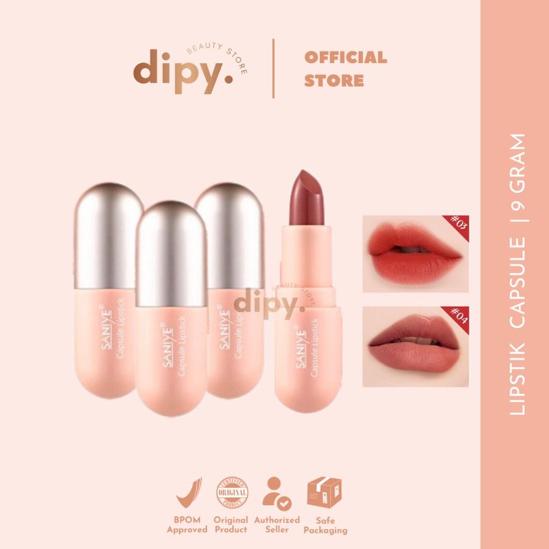 【BPOM】 SANIYE - Capsule Lipstik 9 Gram Highly Pigmented Intense Lipcream Liptint Liquid Lipgloss Lip Matte Velvet Silky Glaze Korean Mini Kapsul Murah Tahan Lama Anti Luntur Air Waterproof Transferproof Dorable Natural Nudes Viral Official Produk K1139