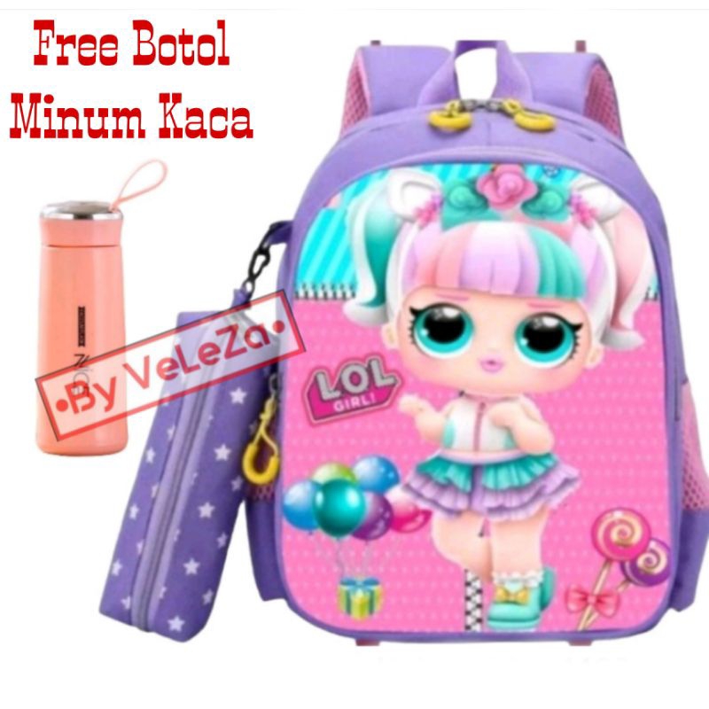 Tas LOL Tas Ransel Anak Sekolah TK SD Free Botol Minum tempat pinsil - tas anak