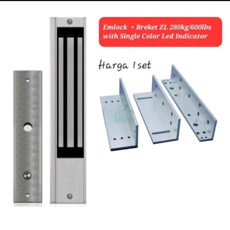 Mlock Emlock Magnetic Lock + Breket ZL 600lbs 280kg 2 Kabel Single Led Indicator Access Door