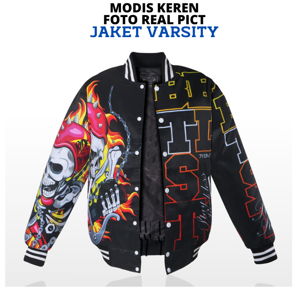 Jaket Baseball Varsity Printing Pria Wanita Keren Gambar Ghost Rider Brutalists Anti Air BVP004