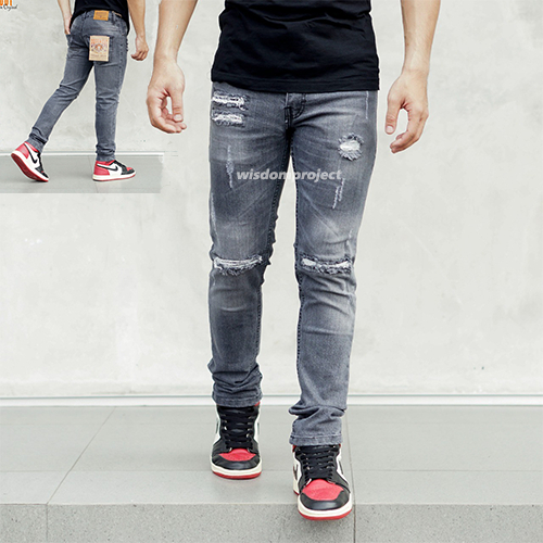 Wisdom project - Celana Panjang Jeans Sobek Ripped EIGHTY original - Denim pants Stretch