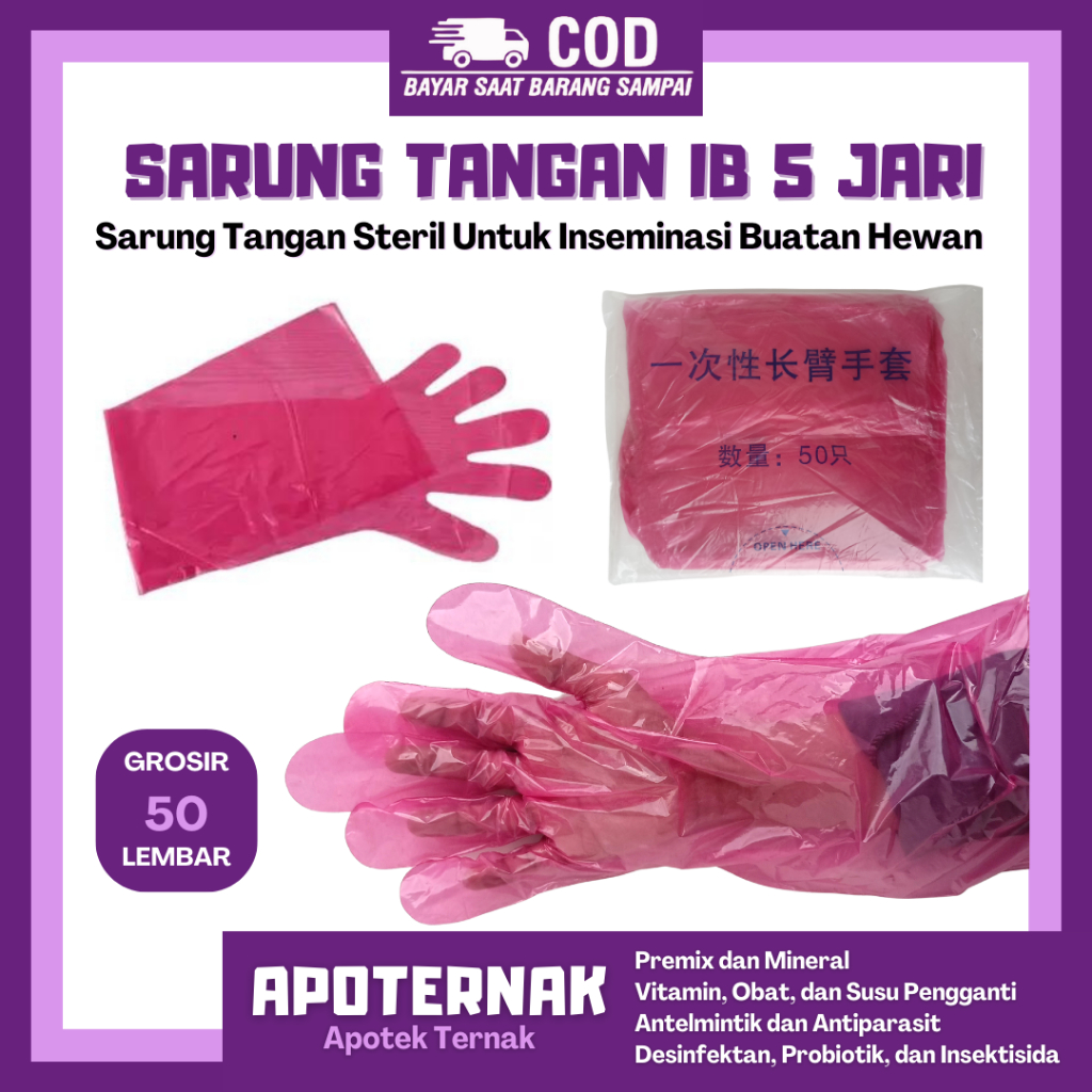 GLOVE INSEMINASI BUATAN Ecer 1 Pack Isi 50 Pcs | Glove IB | Sarung Tangan Inseminasi Buatan