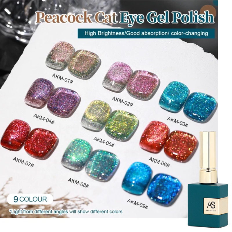 AS AKM Peacock Cat Eye NAILS POLISH GEL KUTEK GEL 15ml Soak Off UV Gel