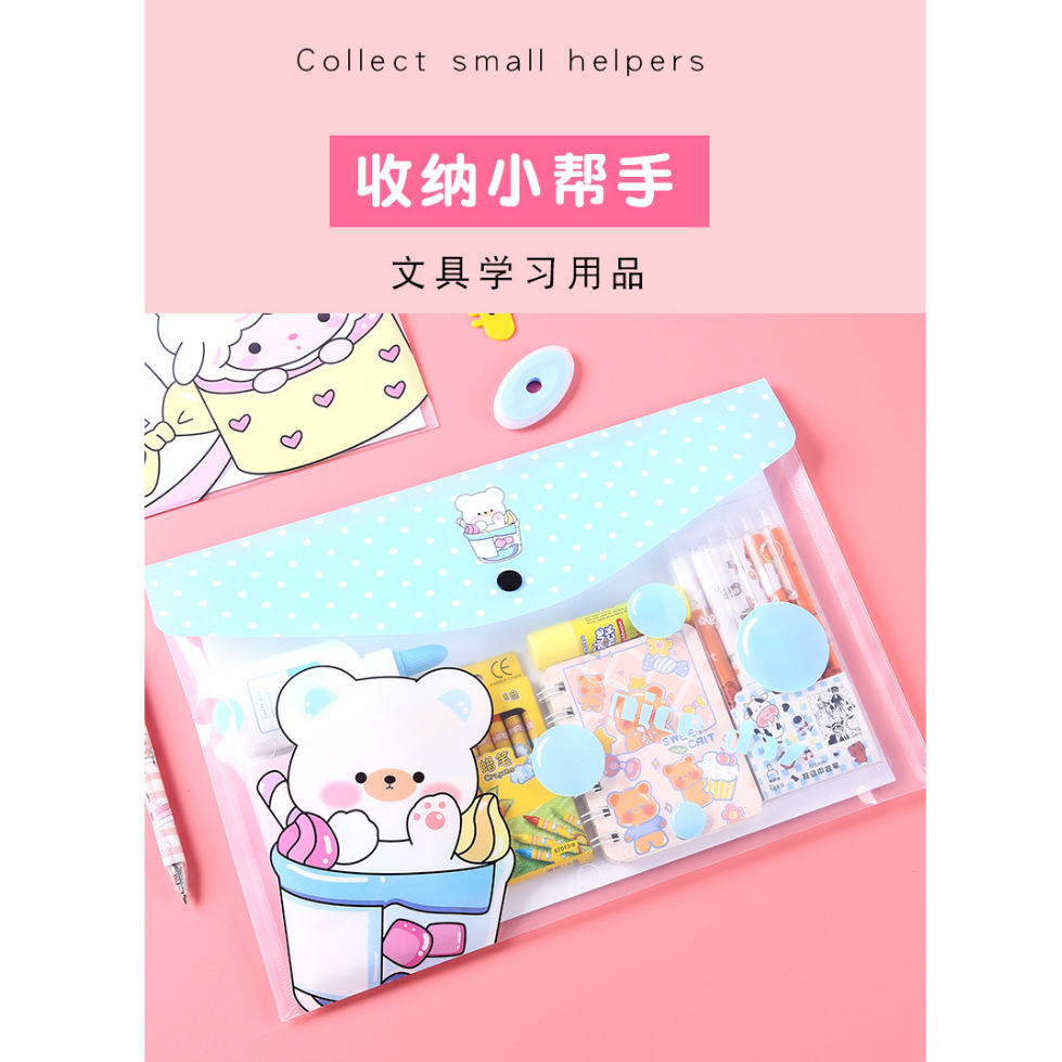 [1 PCS] Buku Map 1 Lapis Penyimpanan File Dokumen A4 Folder Organizer Kertas Model Lucu / Simple Untuk Anak Sekolah Mahasiswa Kuliah Kerja Kantor Bahan Plastik PP Hard Cover Anti Air Waterproof 1-Layer File Bag Folder Portable