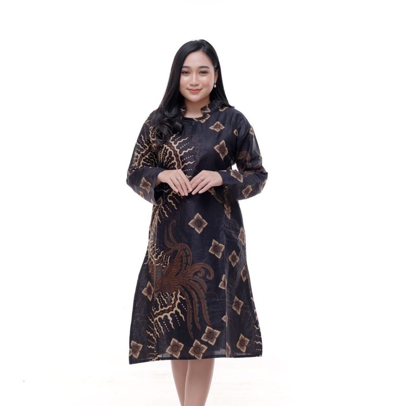 Baju Batik Wanita Tunik Batik Ukuran Jumbo M L XL XXL Atasan Wanita Modern Original Batik Wanita Modern Pakaian wanita Korean Style Dress wanita Jumbo LD130 Batik Solo batik Wanita Kerja