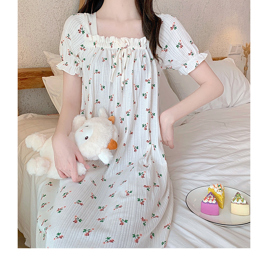 Dress Sweet French Gaun Cute Import Dress Putih Bunga Murah Wanita