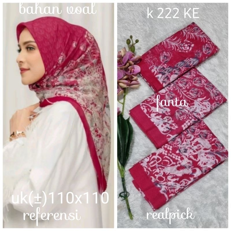 HIJAB SEGI EMPAT VOAL MOTIF MERAK PINK FANTA
