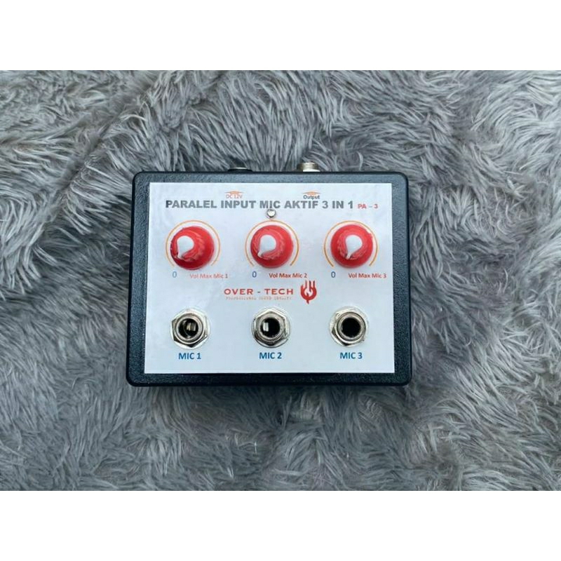 Paralel Microphone Penambah Input Mic 4 Input 1 Output 3 in 1 Aktif dengan Pre Amp Penguat Mic DC 12