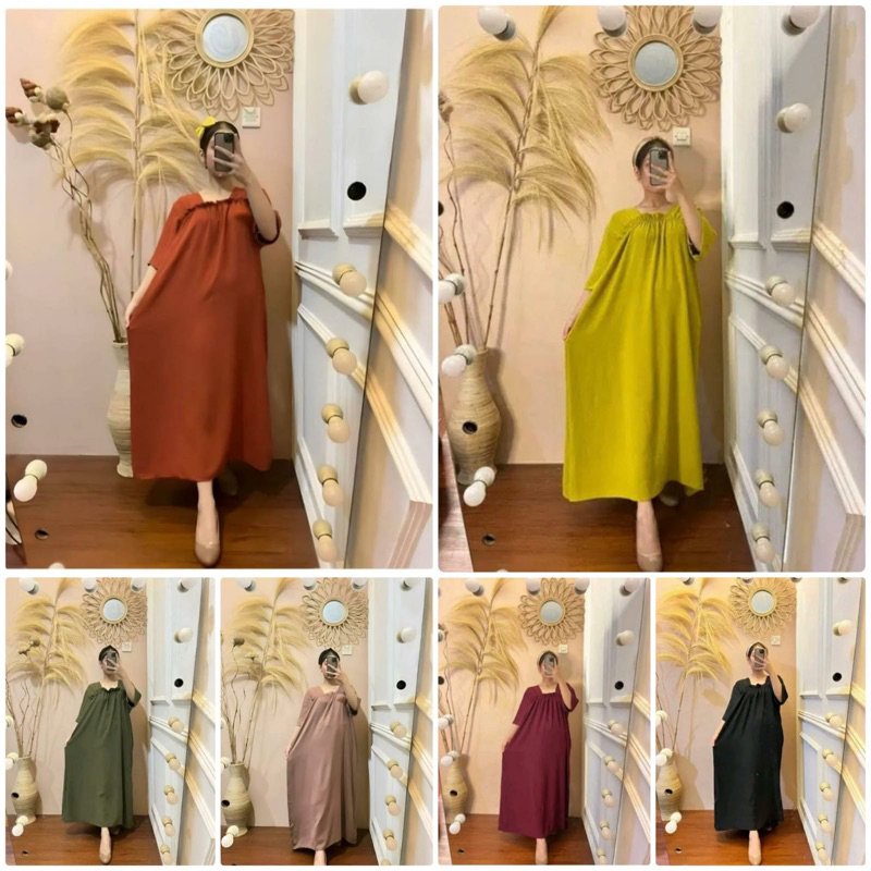 Daster Midi Zara Cringkle Airflow Lengan 3/4 Shena Dress Fuji Kerut Dada Jumbo Zara Dress Polos Soft