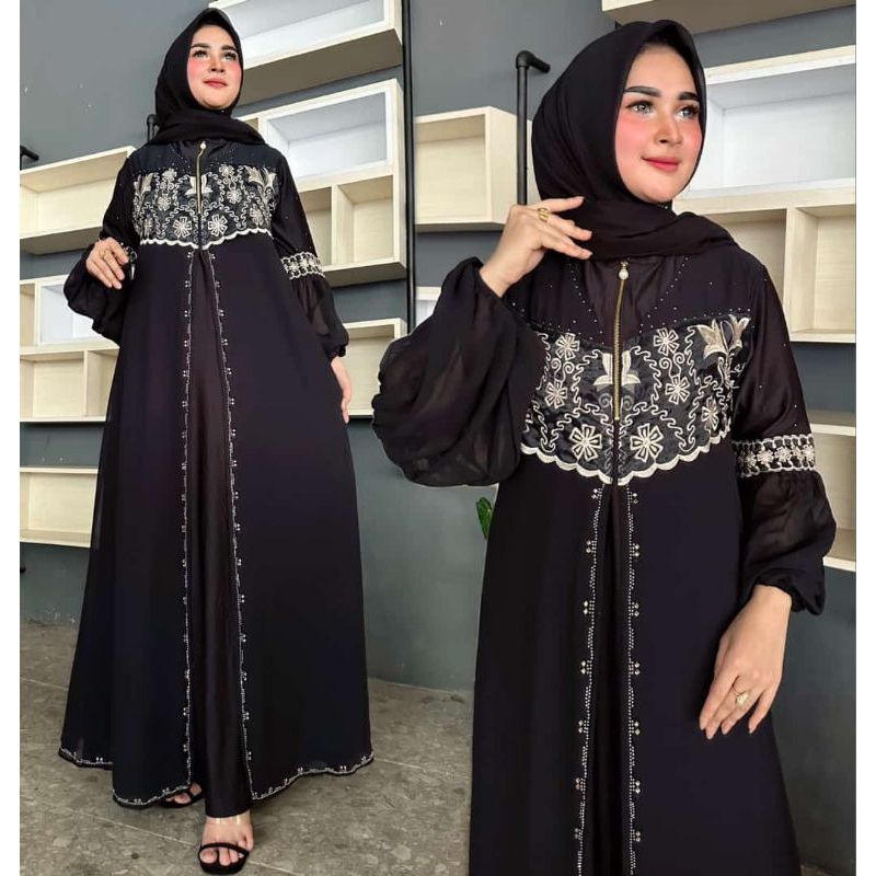 GAMIS ABAYA TURKEY BORDIR TANIA LENGAN BALON