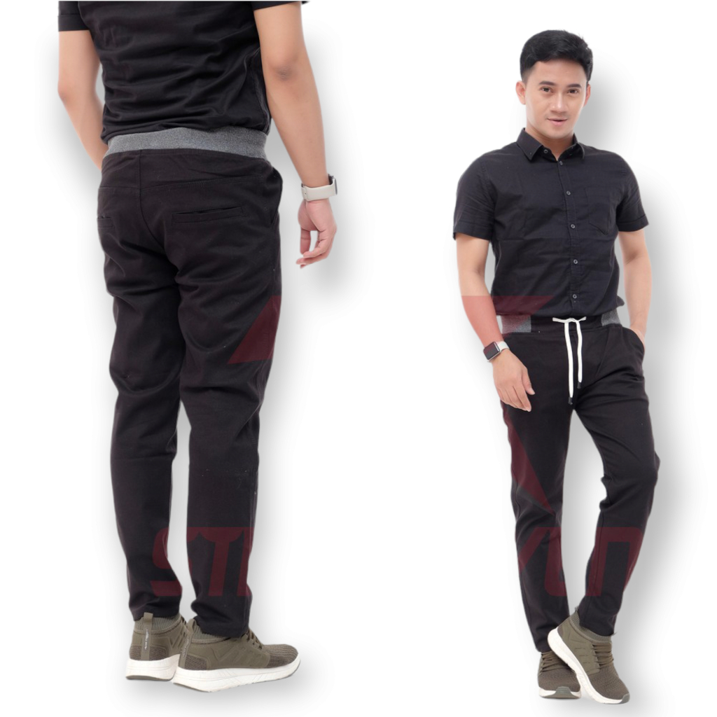 Celana Chino Panjang Pria Jumbo Cinos Bahan Melar Elastis Chinos Laki Slimfit Pinggang Karet Kolor