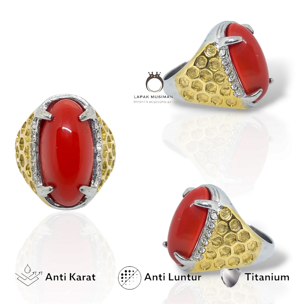 [Bayar di Tempat] Cincin Pria Batu Red Marjan Asli Natural Origin Indonesia