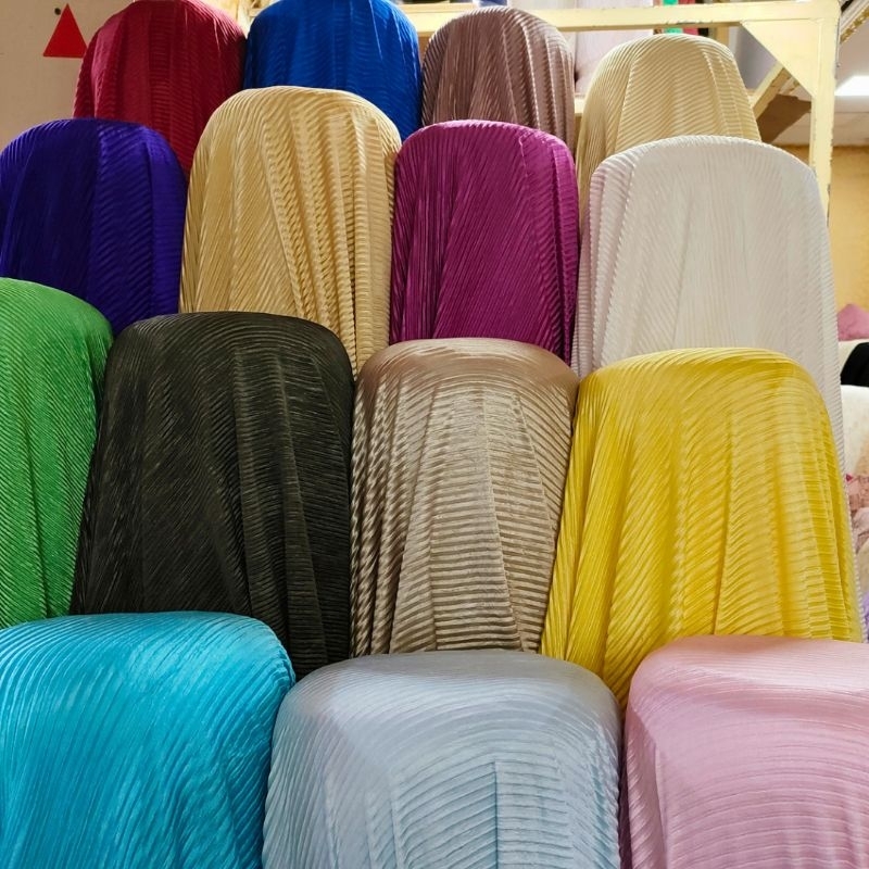 kain plisket saten - bahan plisket polos - kain plisket warna warni - gamis plisket
