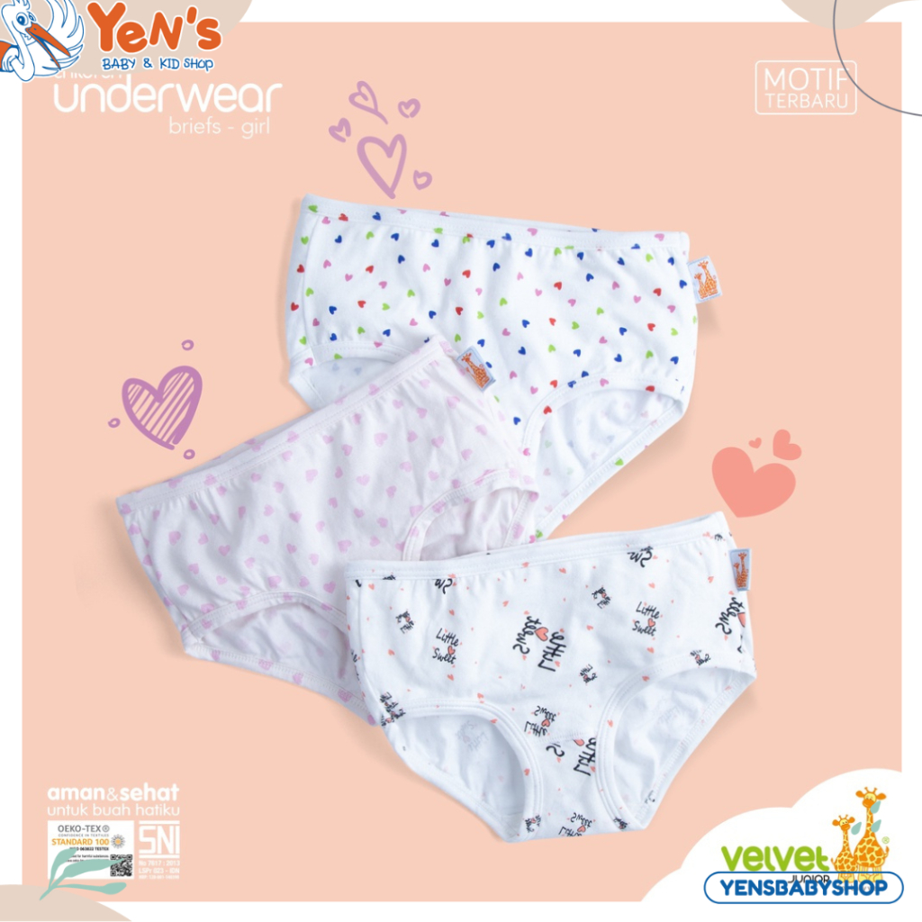 Velvet Junior UnderWear Celana Dalam Anak Perempuan Brief - isi 3 pcs