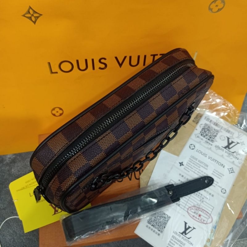 Handbag LV Pochette volga Damier Brown Clutch Tas Tangan Import