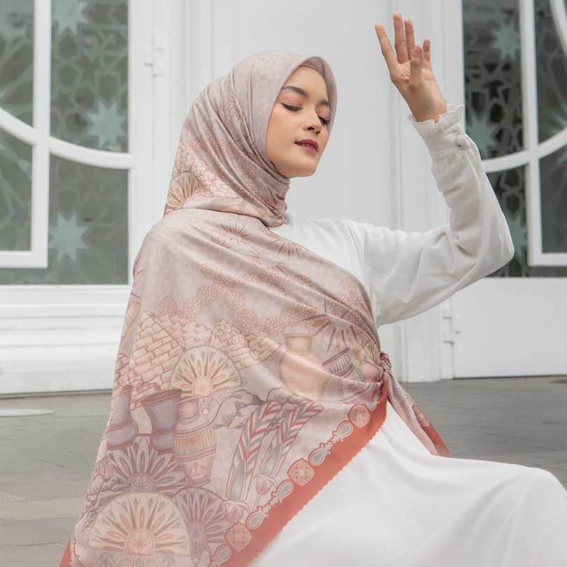EGYPTIAN TREASURES - KARNAK SANDSTONE - VOILE SQUARE / PRINTING SCARF / PRINTING HIJAB / VOAL PRINTI
