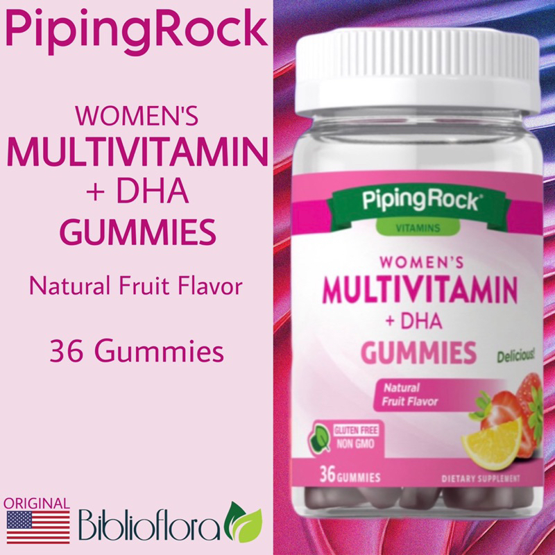 Piping Rock Wanita Women's MultiVitamin Plus DHA 36 Gummies Rasa Buah