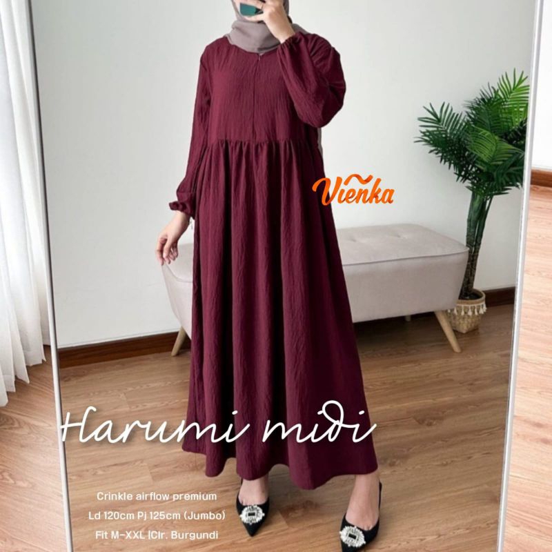Harumi Midi Dress By Vienka Polos Crinkle Airflow Ld 120 [ READY COD ]