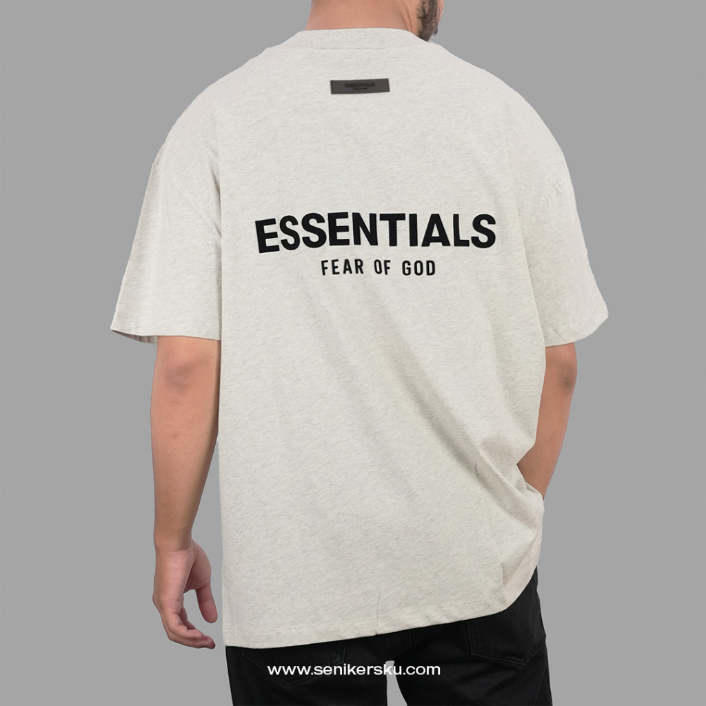 Essentials FOG Flocked Light Oatmeal Tee SS22