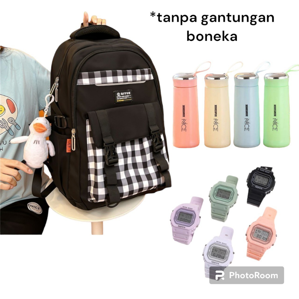 Tas Ransel Sekolah Anak Motif Catur Dinir Cewe Cowo 3 In 1 Free Tumbler Dan Jam T_angan Anak