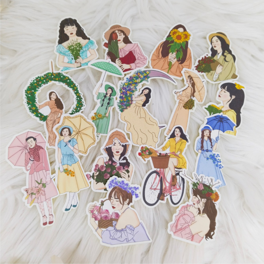 

ZIBA-A002 16pcs Die cut Stiker woman-flower untuk journal/scrapbook