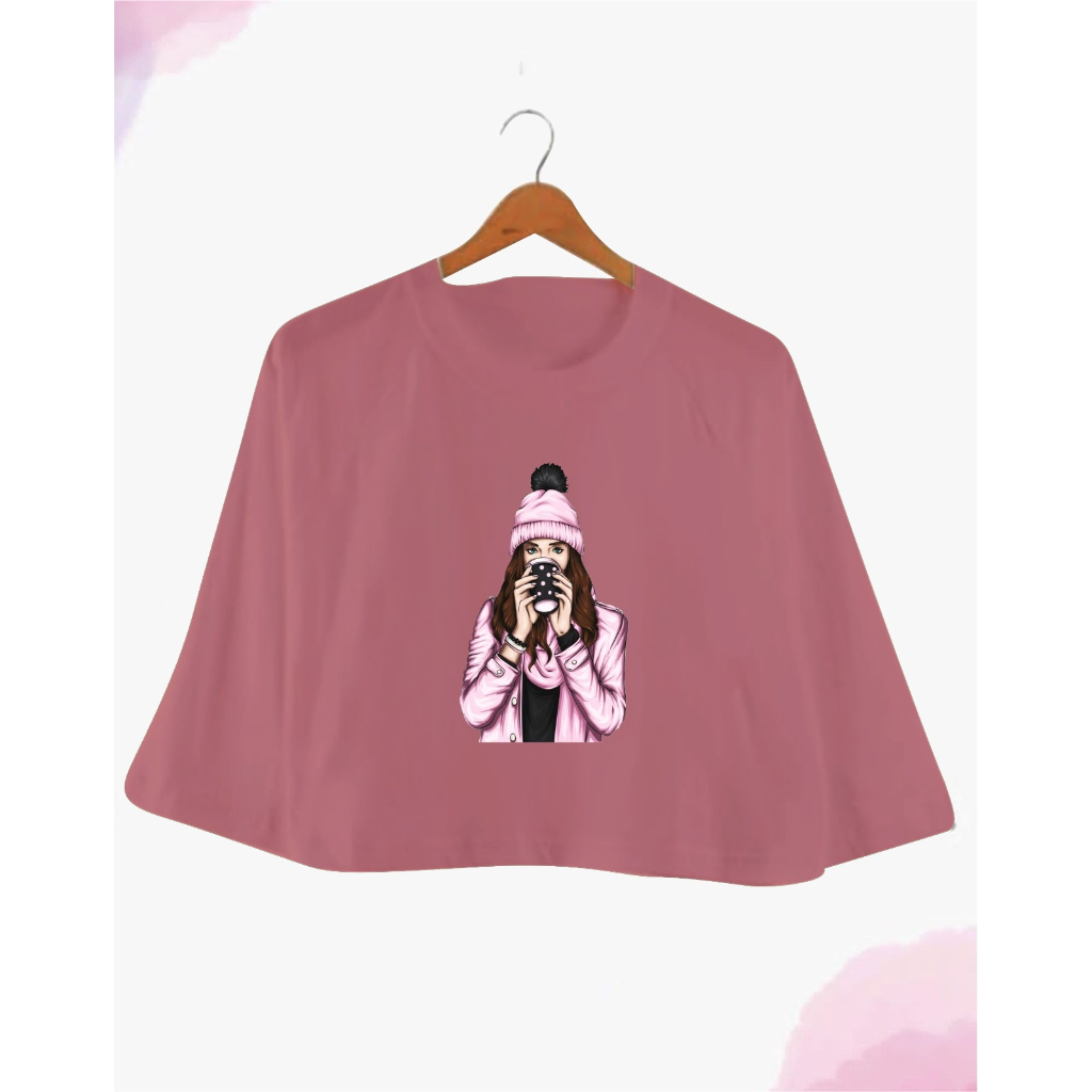 Kaos Oversize Crop Tangan 3/4 DTF women coffee / girl power