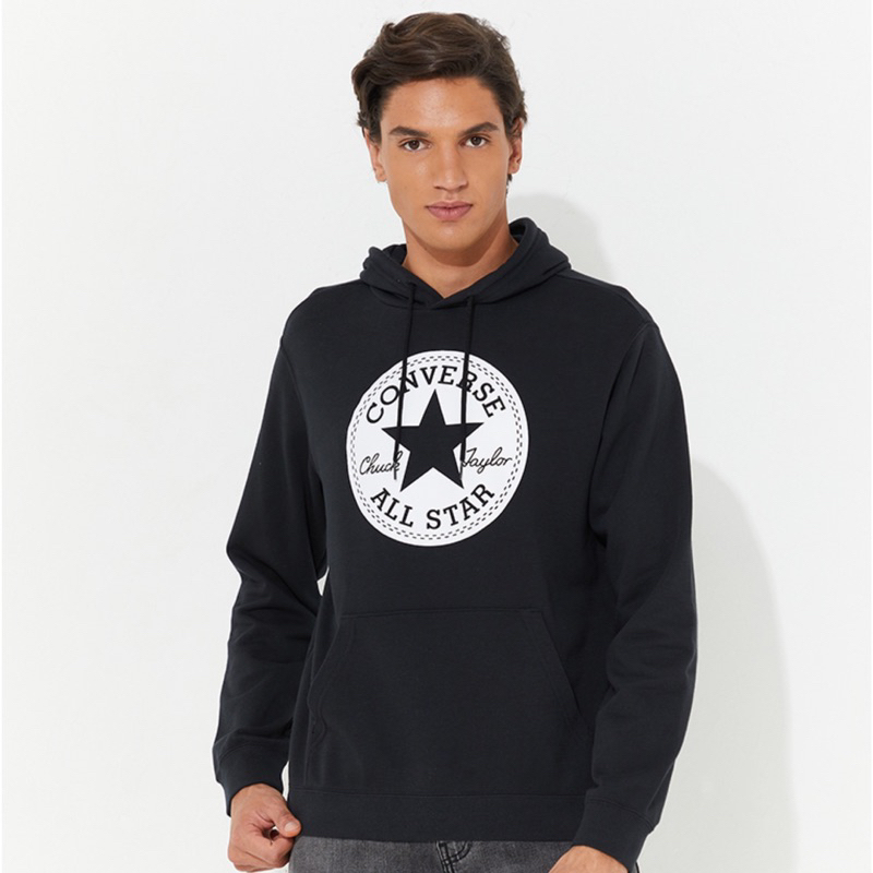 JAKET CONVERSE ALL STAR LOGO PULLOVER HOODIE BLACK WHITE ORIGINAL