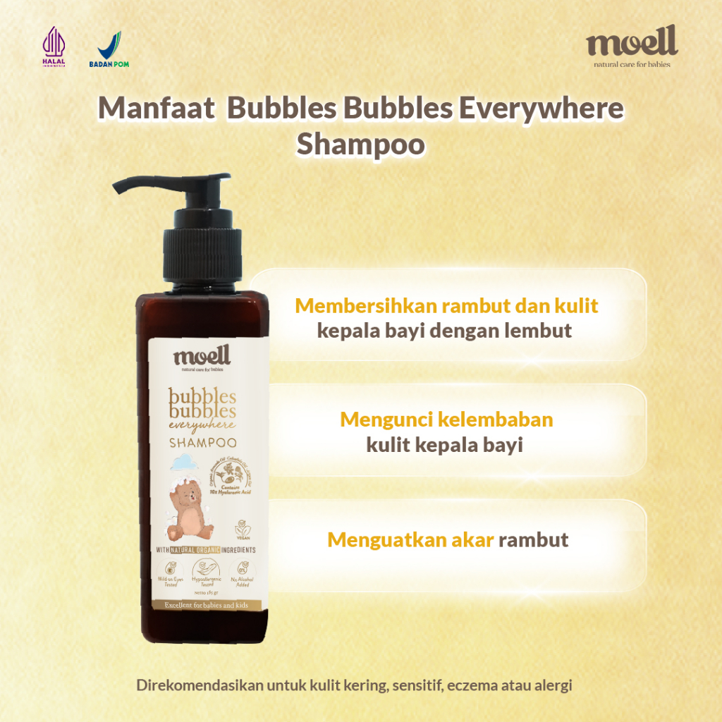 Moell Bubbles Bubbles Everywhere Shampoo 185gr / Shampo Bayi / Natural Organic/ Alkohol Free / SLS Free / Essensial Oil / Moell Bekasi
