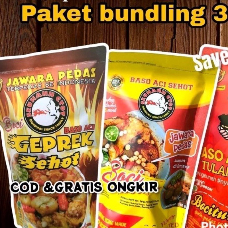 

PAKET BUNDLING 3 Bks Baso Aci Sehot Jawara, Tulang RANGU & Geprek Pedas (3 varian)