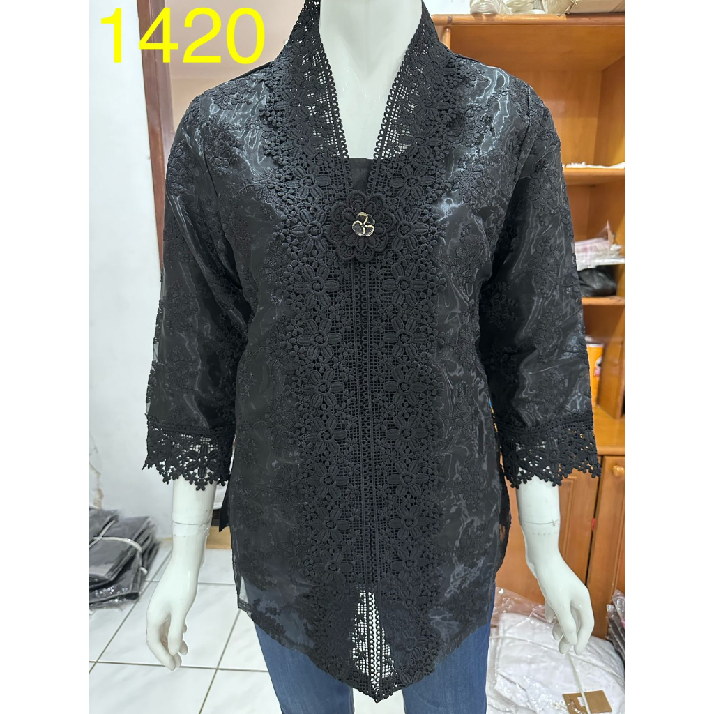 1254 kebaya full brukat depan alexuez premium/kebaya rompi brukat bros putih tulang