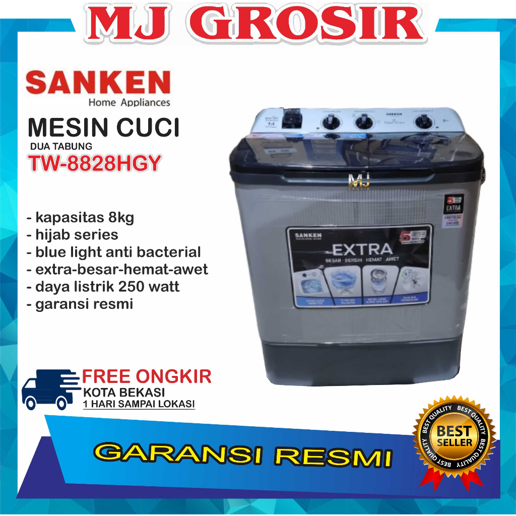 MESIN CUCI SANKEN TW 8828 HGY 8KG 2 TABUNG TW-8828HGY 8KG X-TOR